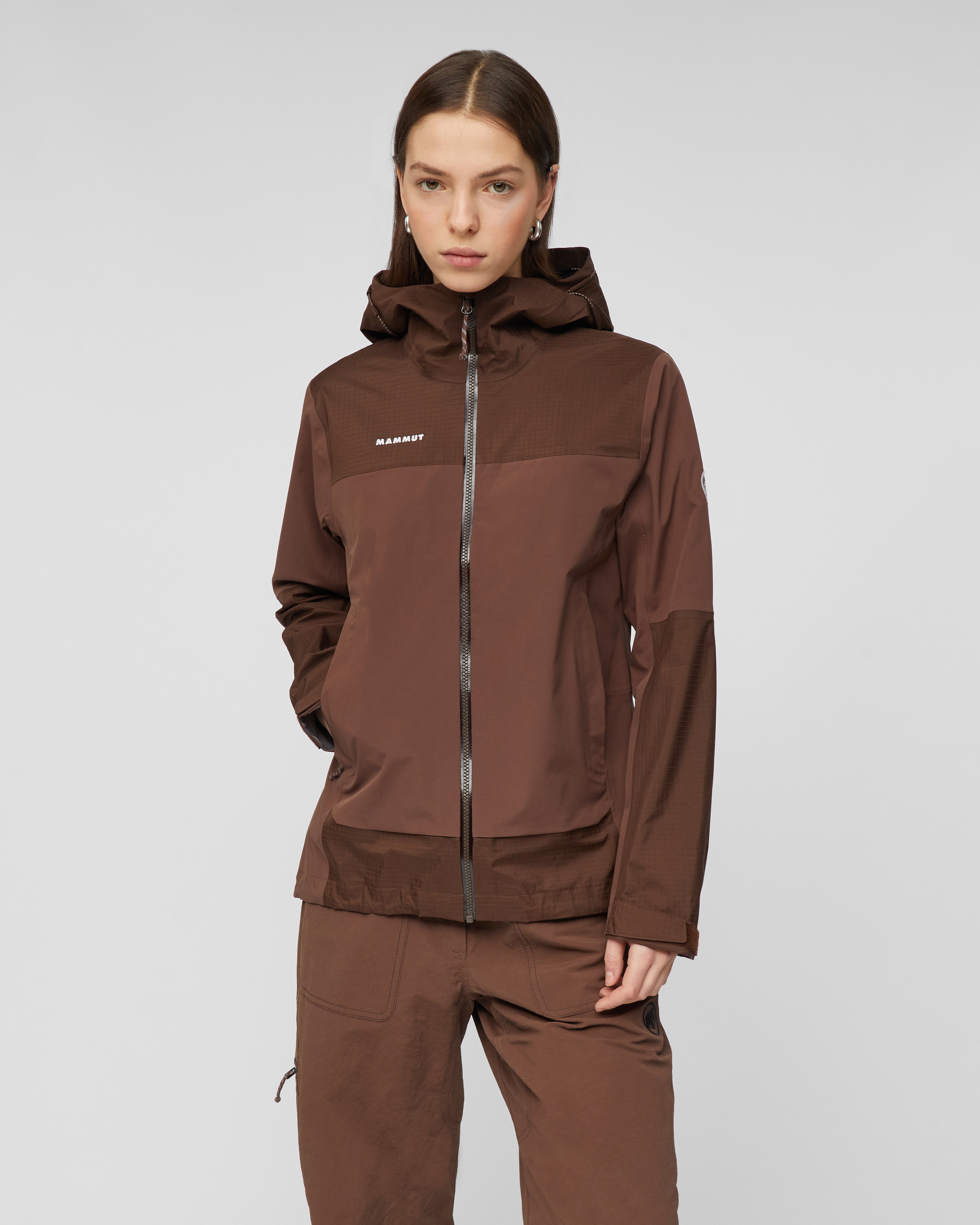 Mammut Ducan Guide HS Hooded Jacket Women, soil - Soil - Model front view