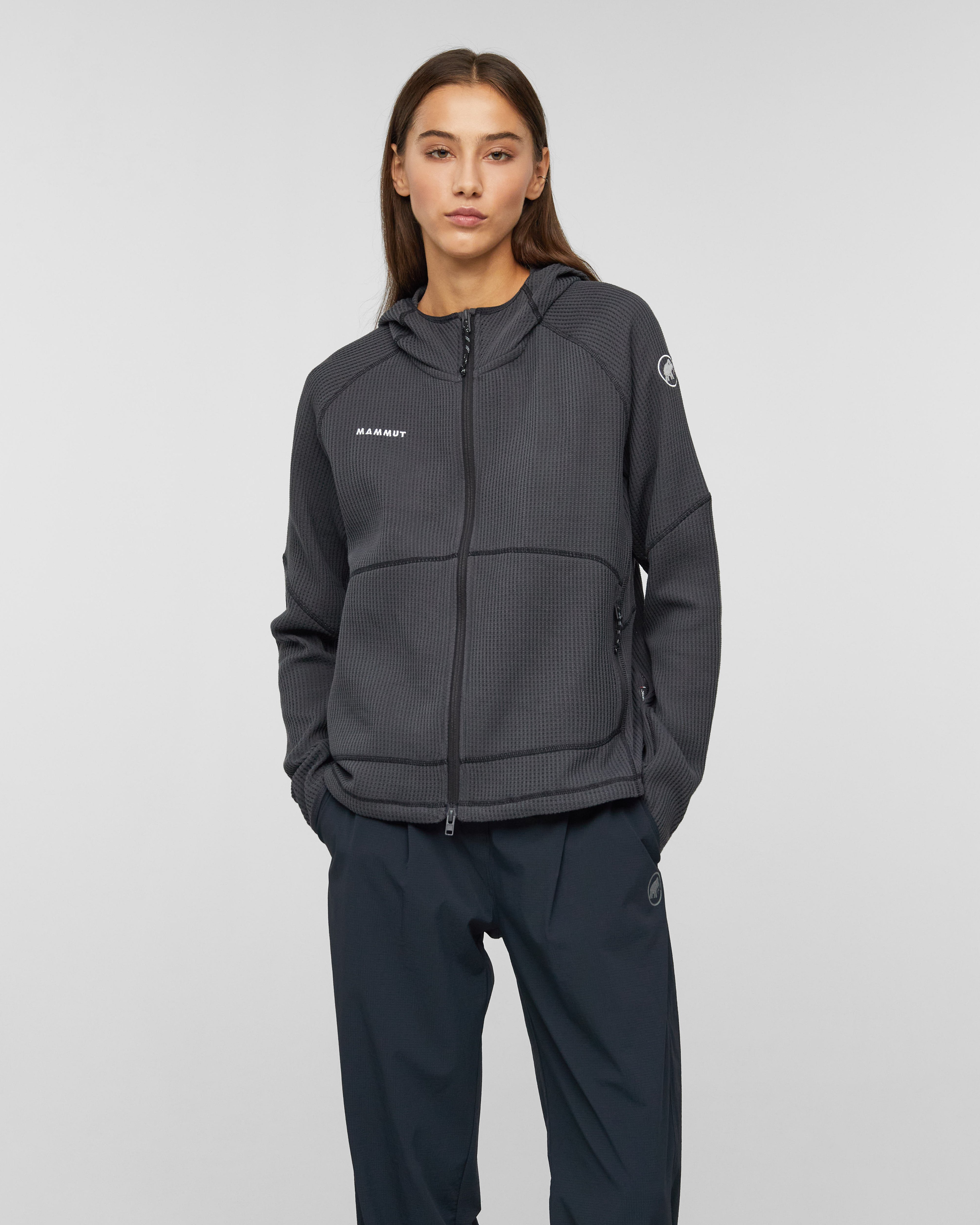 Mammut Valley Powerdry ML Hooded Jacket Women, creas black - Creas black - Model front view